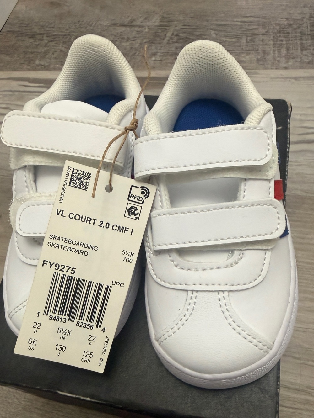 adidas Kids White Sneakers with Red & Blue Stripes NWT - Picture 3 of 6